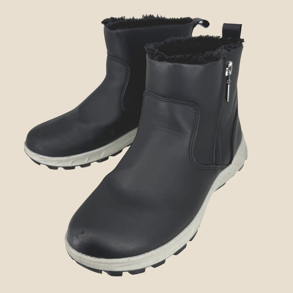Khombu Sienna Ankle Snow Boots Women 7M Black Faux Fur Lined Side Zip 1720414